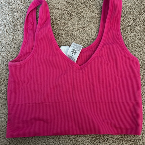 Athleta Hot Pink Seamless Ribbed Longline Cropped tank  Bra - Picture 2 of 4